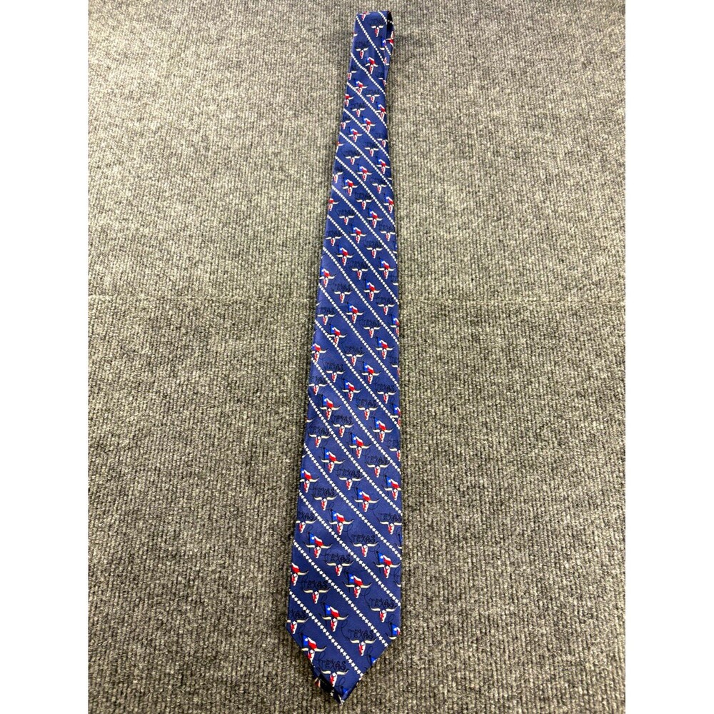 Privado 100% Silk Woven Geometric Texas Tie Blue Red White Self-Tie Handmade